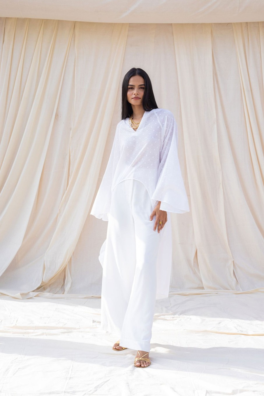 Western-Wear Urban Suburban | White Kaftan Top