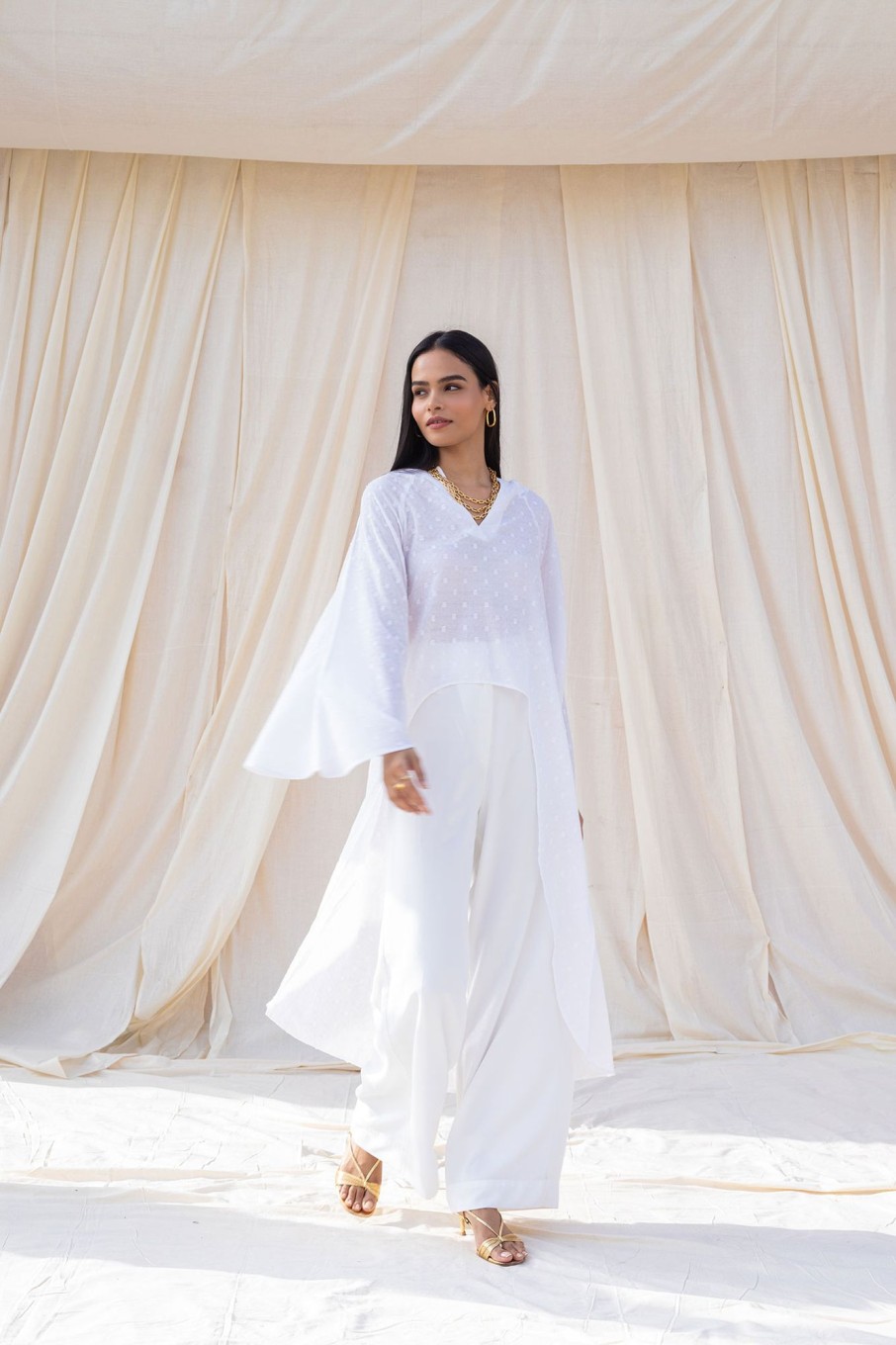 Western-Wear Urban Suburban | White Kaftan Top