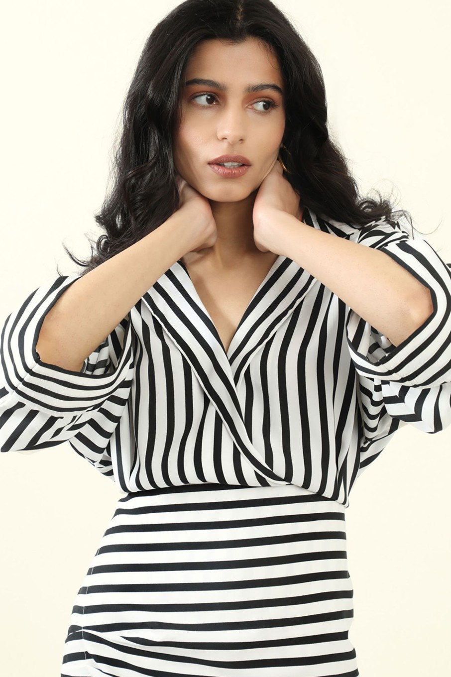 Western-Wear Urban Suburban | B/W Striped Kaftan Shirt Dress