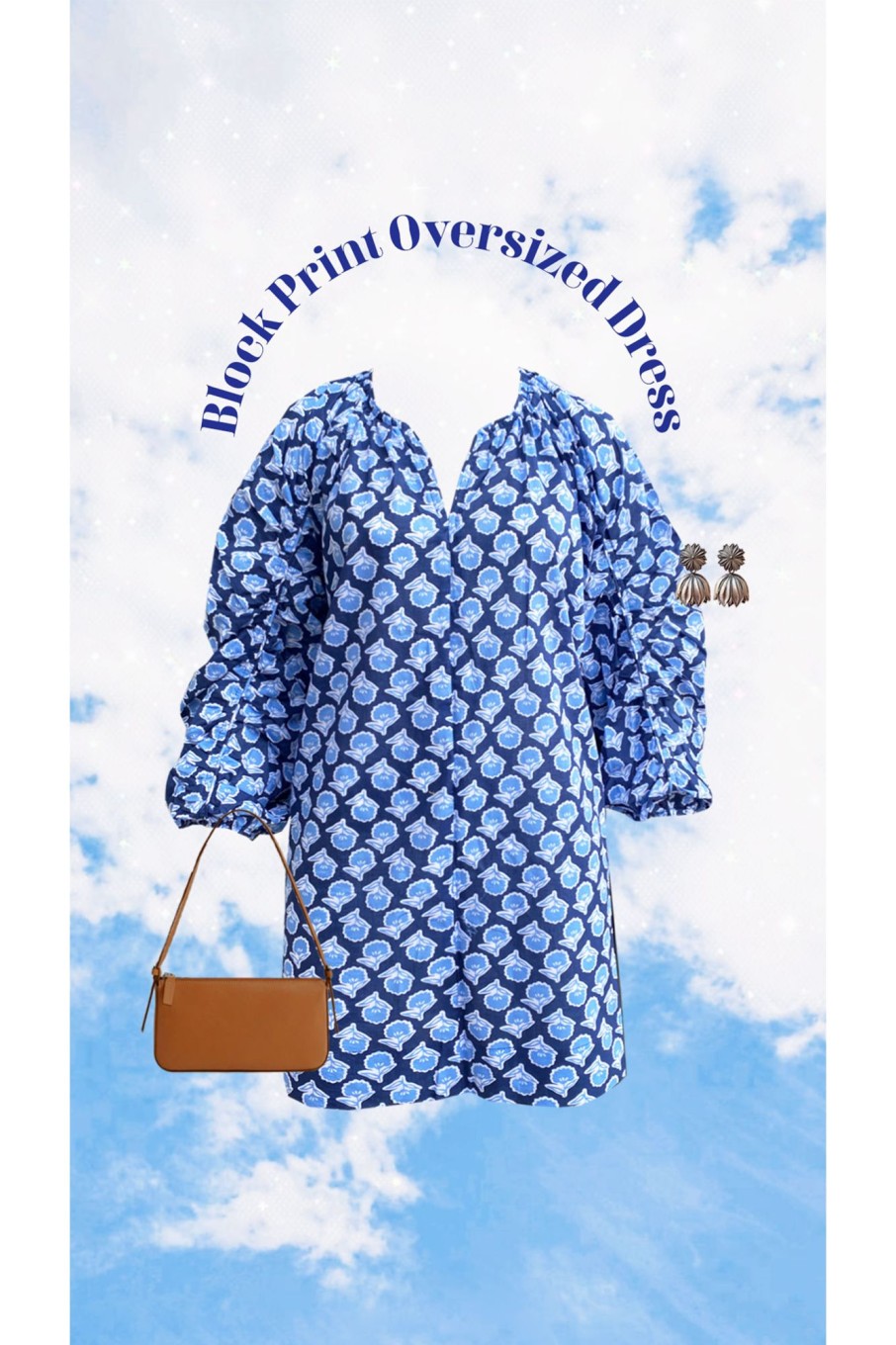 Western-Wear Urban Suburban | Blue Block Print Poplin Oversized Dress