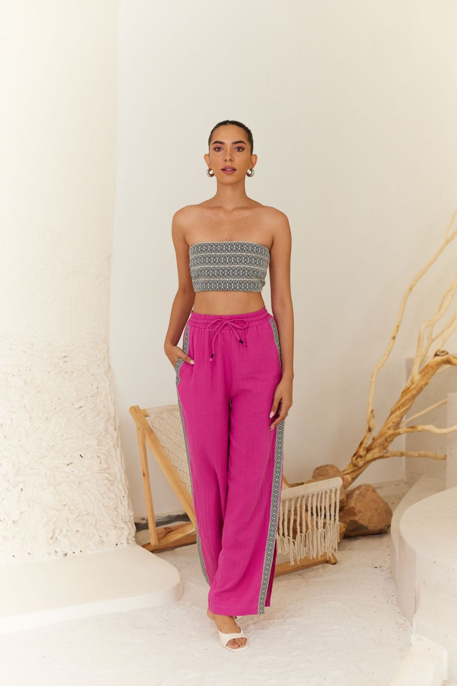 Western-Wear Urban Suburban | Pink Pants With Tape Detail