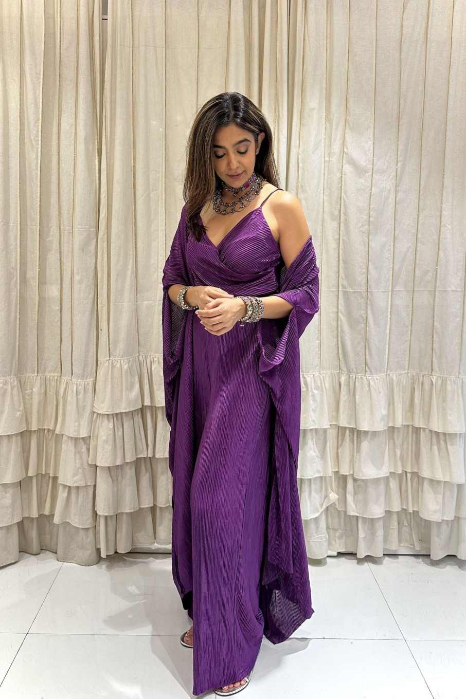 Fashion-Wear Urban Suburban | Dark Purple Draped Top