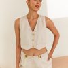 Western-Wear Urban Suburban | Cream Vest With Golden Buttons