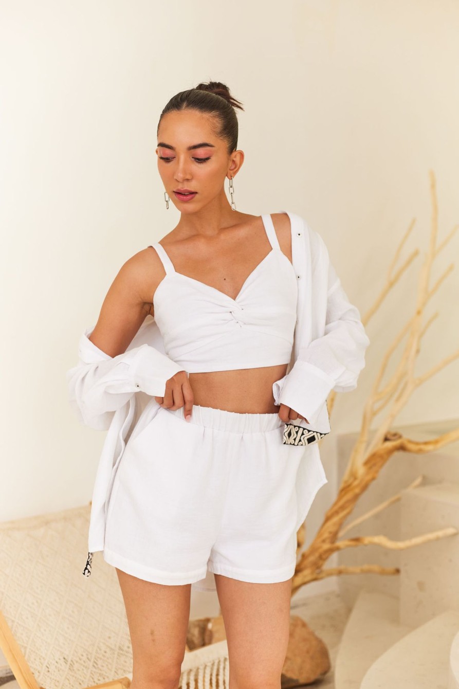 Western-Wear Urban Suburban | White Cotton Crop Top