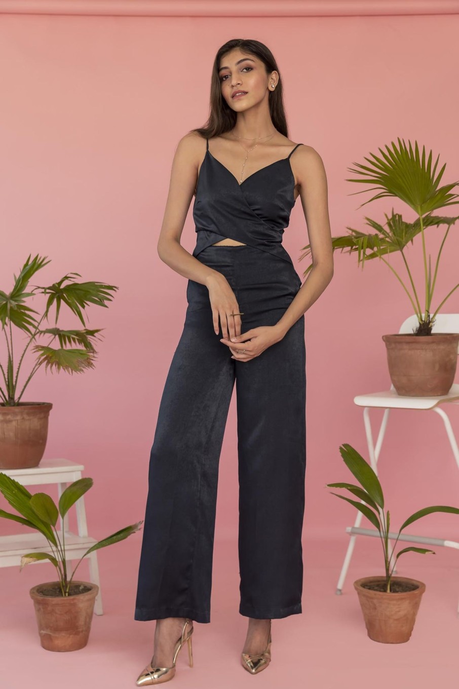 Western-Wear Urban Suburban | Suede Satin Blue Jumpsuit