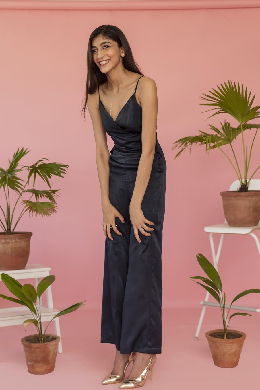 Western-Wear Urban Suburban | Suede Satin Blue Jumpsuit