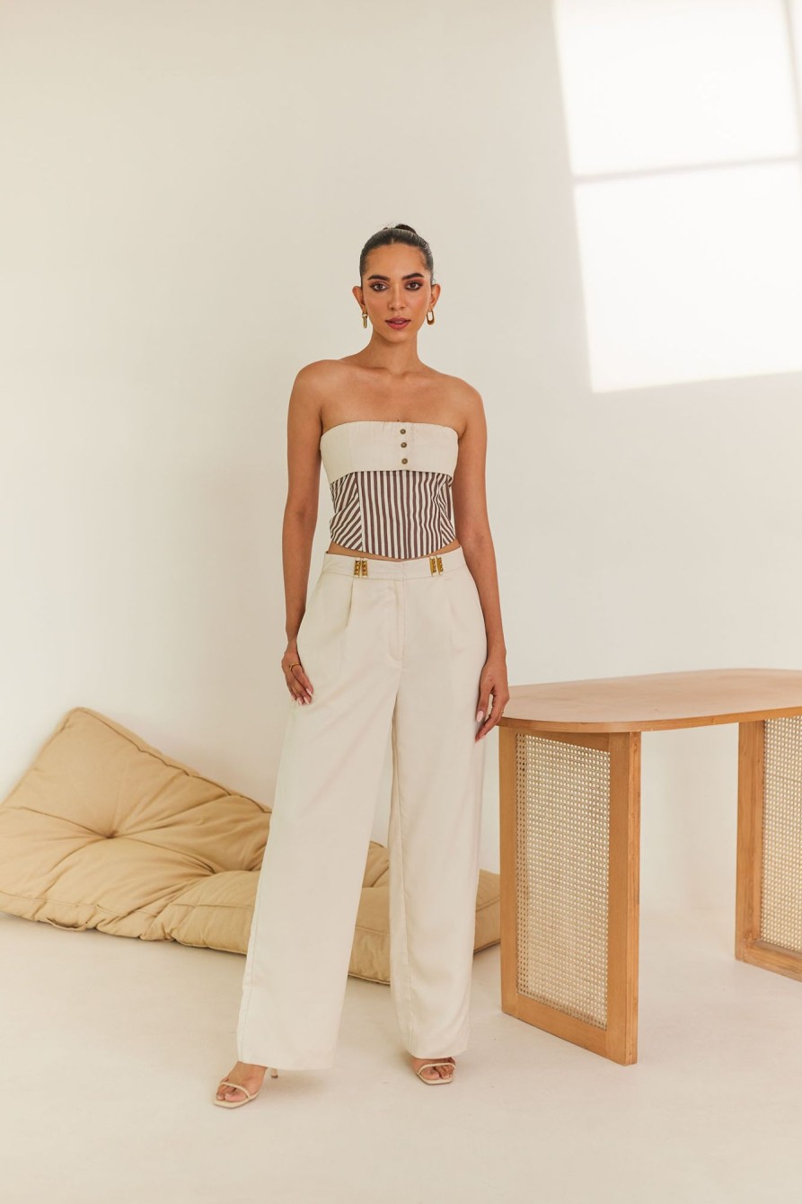 Western-Wear Urban Suburban | Contrast Tube Top & Cream Trouser Set