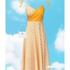 Western-Wear Urban Suburban | Yellow & White Striped Cotton Midi Dress