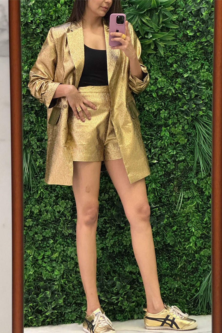 Western-Wear Urban Suburban | Golden Shimmer Blazer Dress & Shorts Set