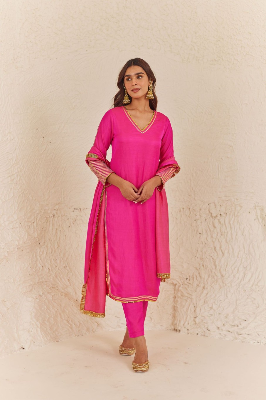 Fashion-Wear Urban Suburban | Pink Gota Kurta Set With Dupatta