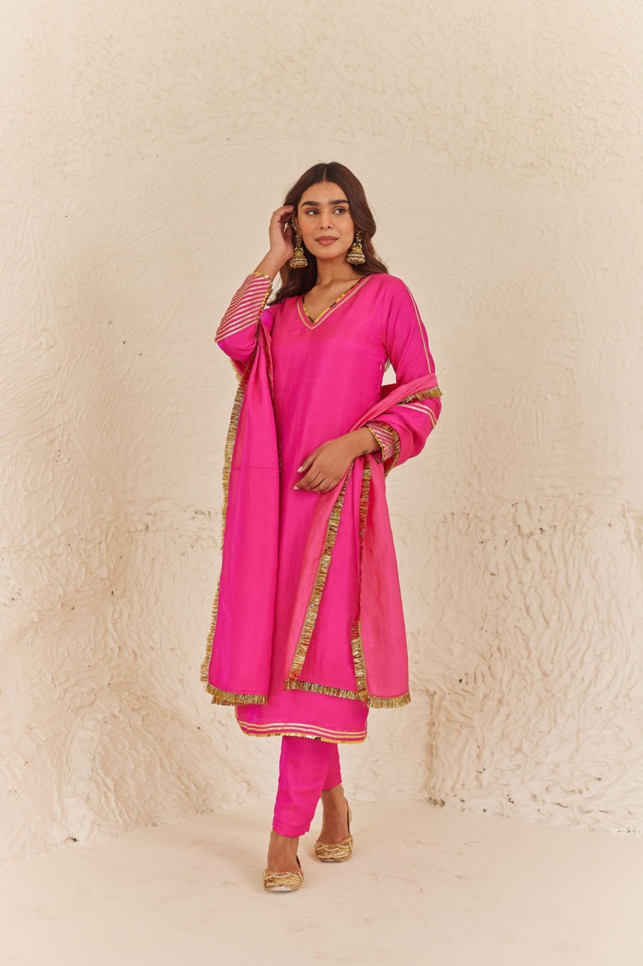 Fashion-Wear Urban Suburban | Pink Gota Kurta Set With Dupatta