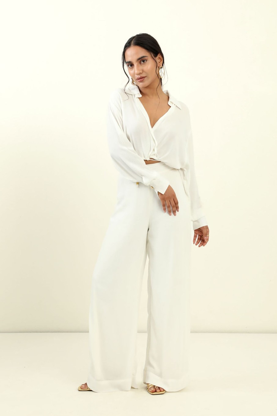 Western-Wear Urban Suburban | White Cotton Crepe Set