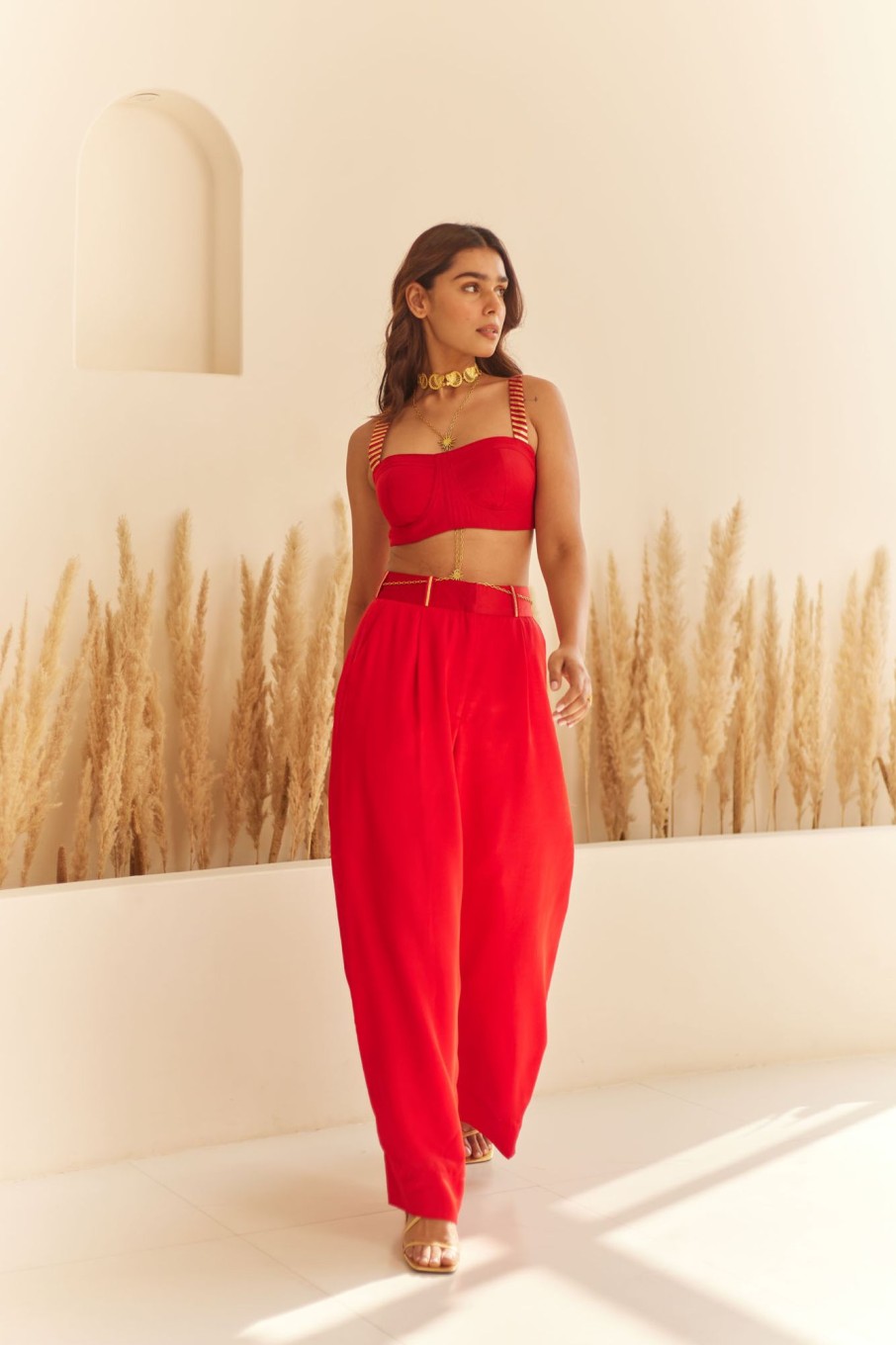 Fashion-Wear Urban Suburban | Red Corset Top & Pant Set