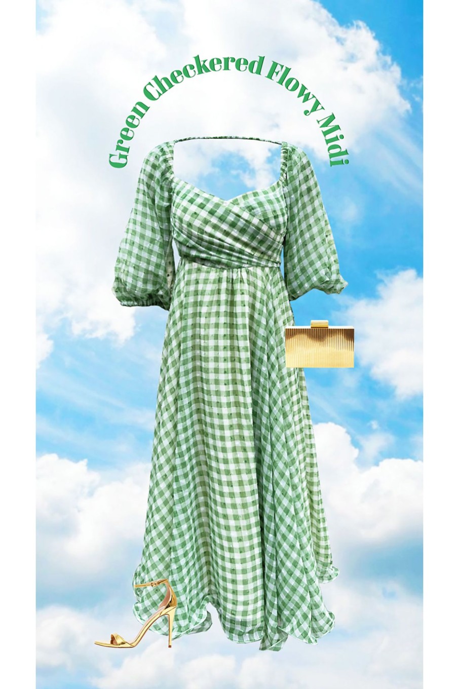 Western-Wear Urban Suburban | Green Gingham Backless Midi Dress