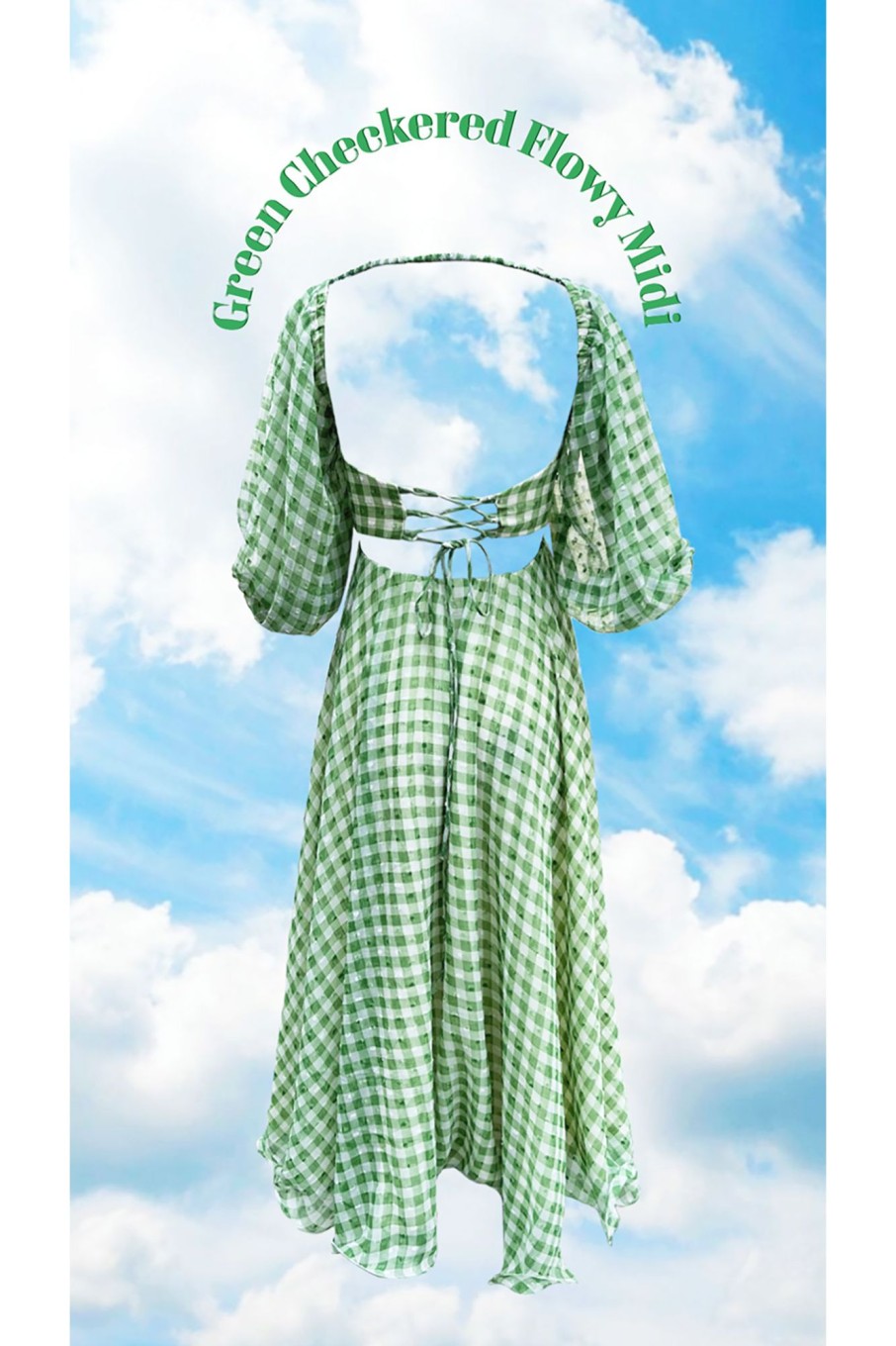 Western-Wear Urban Suburban | Green Gingham Backless Midi Dress