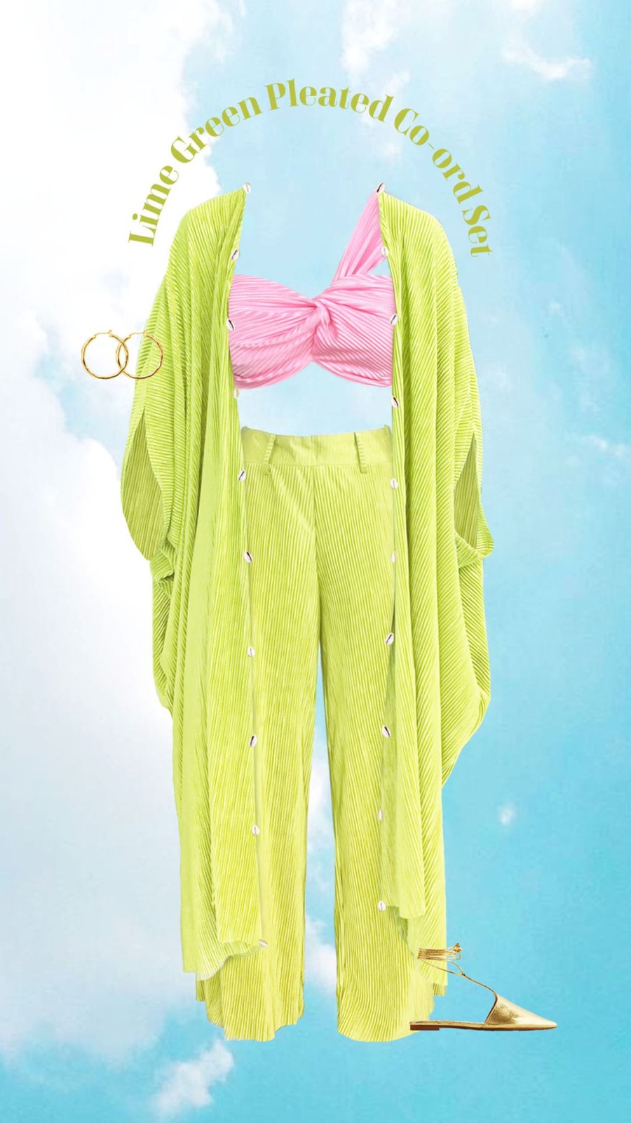 Fashion-Wear Urban Suburban | Lime Green Pleated Set With Contrast Top