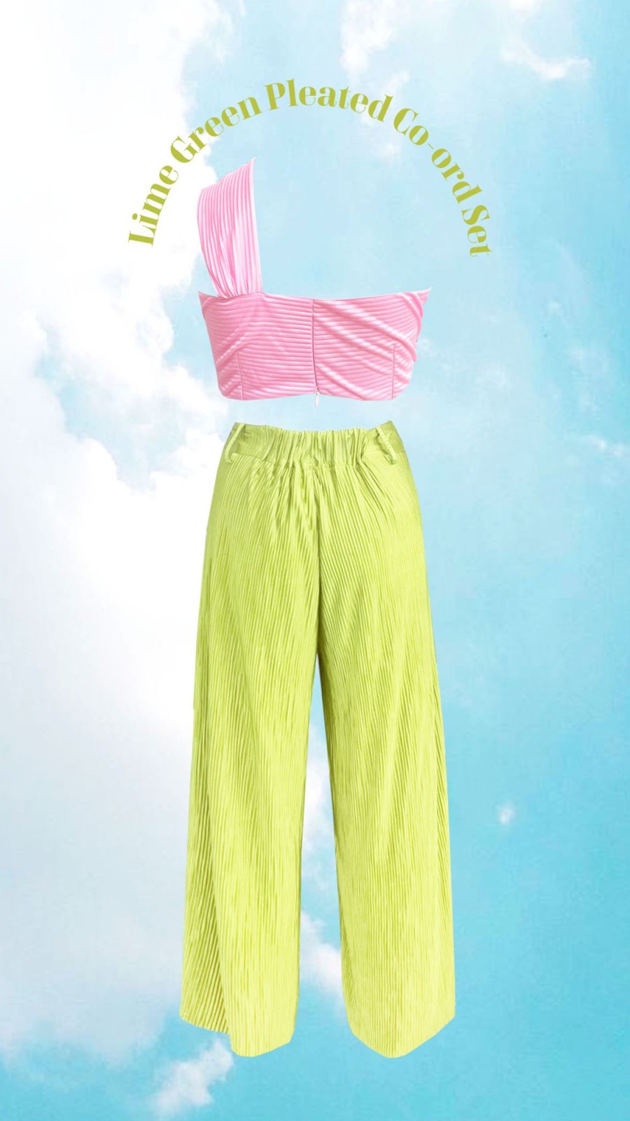 Fashion-Wear Urban Suburban | Lime Green Pleated Set With Contrast Top