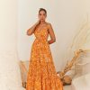 Western-Wear Urban Suburban | Orange Floral Poplin Maxi Dress