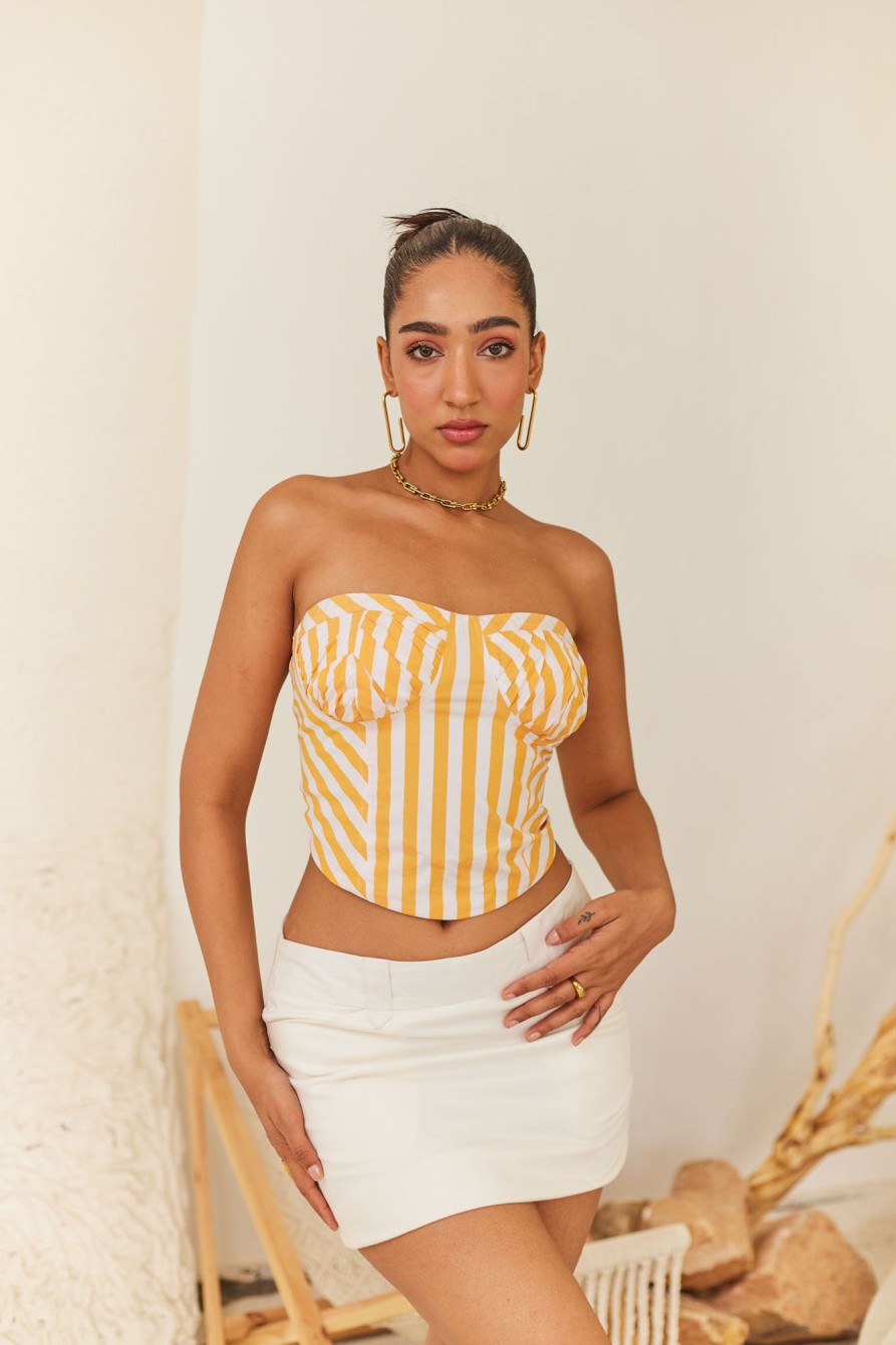 Western-Wear Urban Suburban | Yellow Striped Tube Top In Poplin