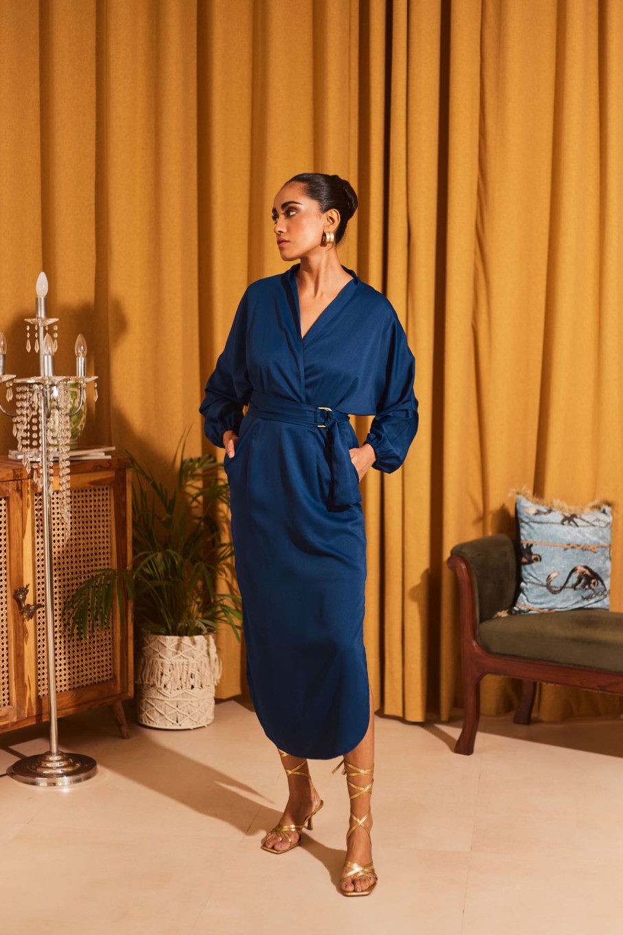 Western-Wear Urban Suburban | Blue Batwing Sleeve Shirt Dress