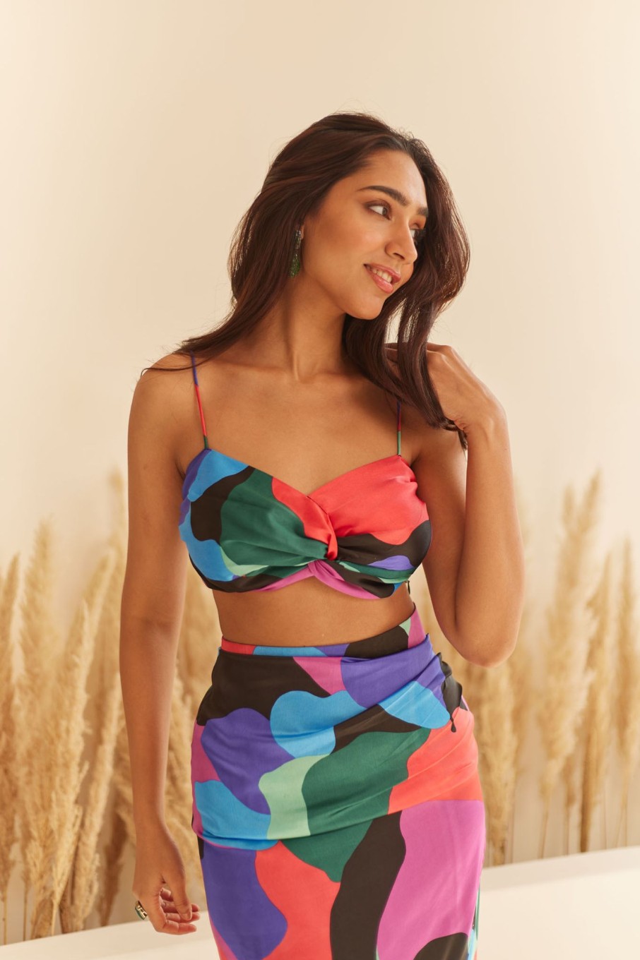 Fashion-Wear Urban Suburban | Multicolor Satin Crop Top