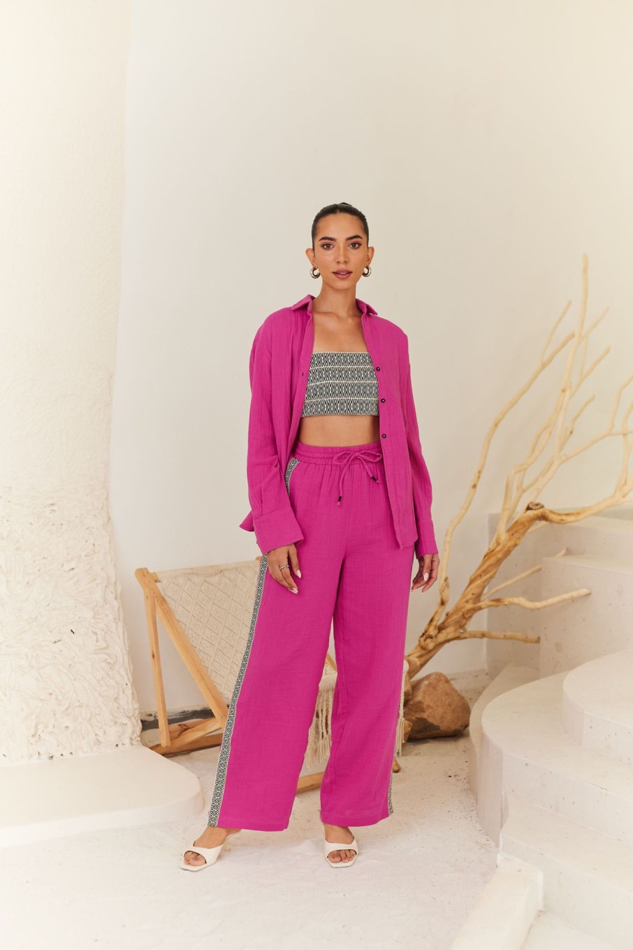 Western-Wear Urban Suburban | Pink Oversized Shirt & Pants Set