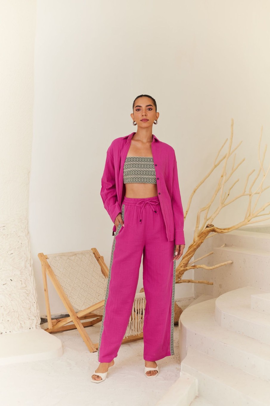 Western-Wear Urban Suburban | Pink Oversized Shirt & Pants Set