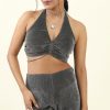 Western-Wear Urban Suburban | Grey Shimmer Halter Crop Top