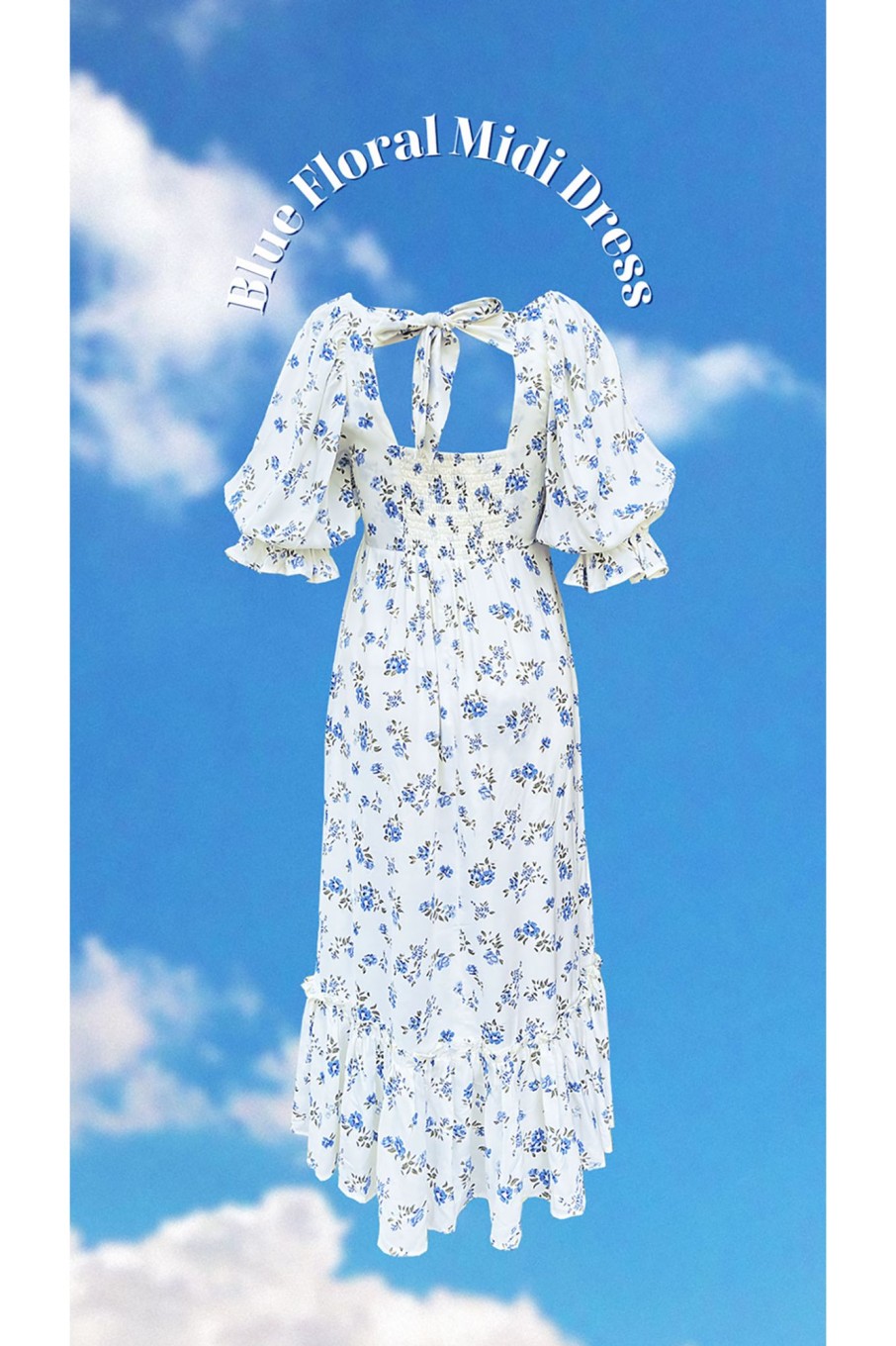 Western-Wear Urban Suburban | White & Blue Ditsy Floral Midi Dress