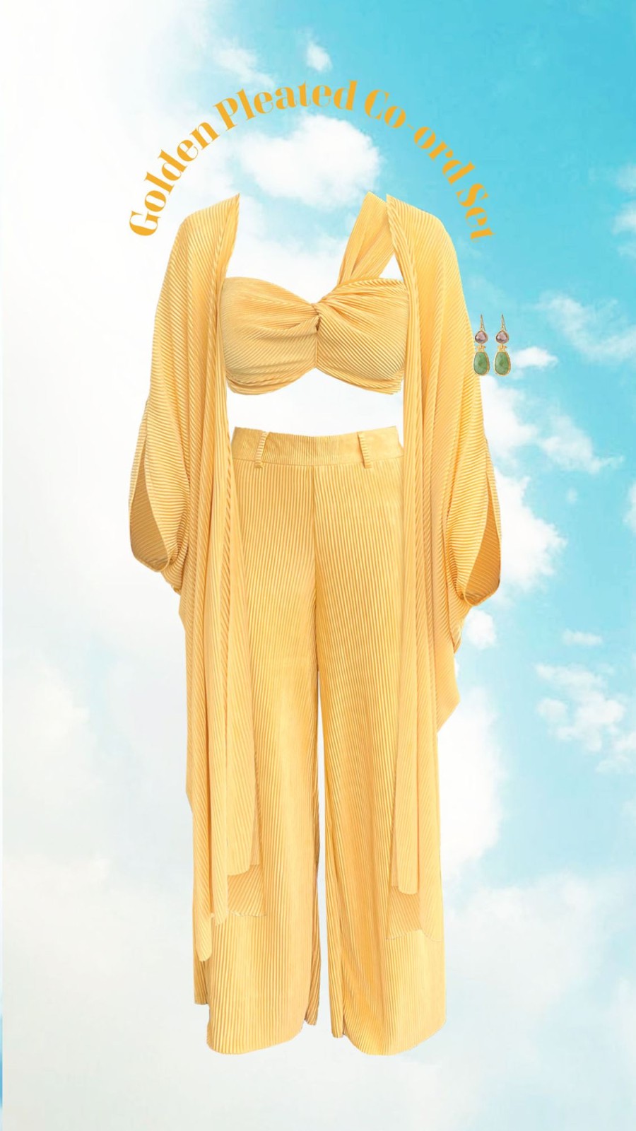 Fashion-Wear Urban Suburban | Golden Pleated Cape Set