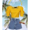 Western-Wear Urban Suburban | Yellow Puff Sleeves Top