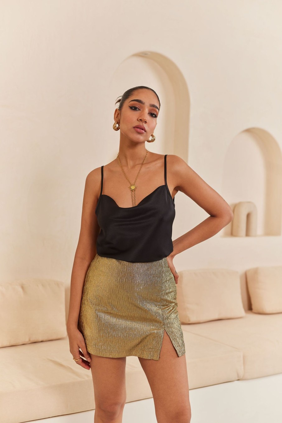 Fashion-Wear Urban Suburban | Golden Shimmer Skort