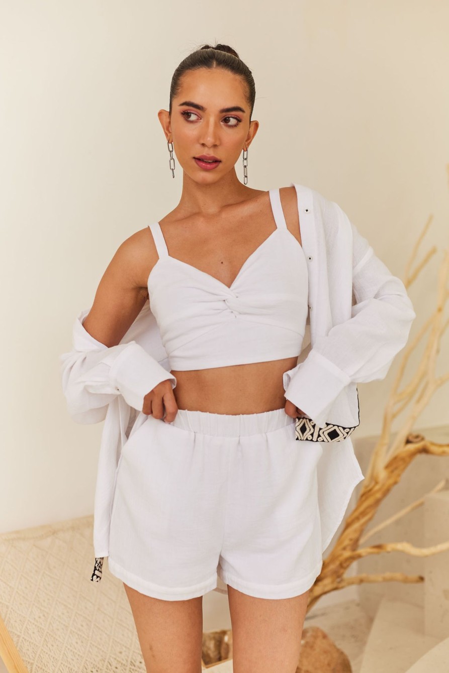 Western-Wear Urban Suburban | White Cotton Top & Shorts Set