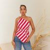 Western-Wear Urban Suburban | Red & White Striped Asymmetric Top