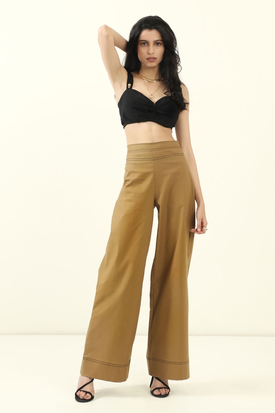 Western-Wear Urban Suburban | Skull Crop Top And Brown Khakhi Pants