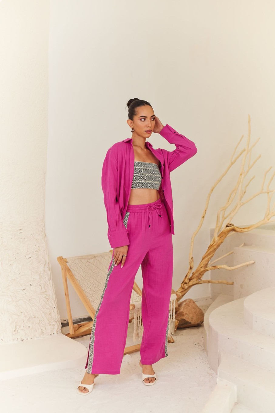 Western-Wear Urban Suburban | Pink Shirt & Pants Set With Tube Top