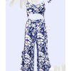 Western-Wear Urban Suburban | Blue Floral Jumpsuit With Slit