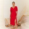 Western-Wear Urban Suburban | Red Midi Dress With Side Slit