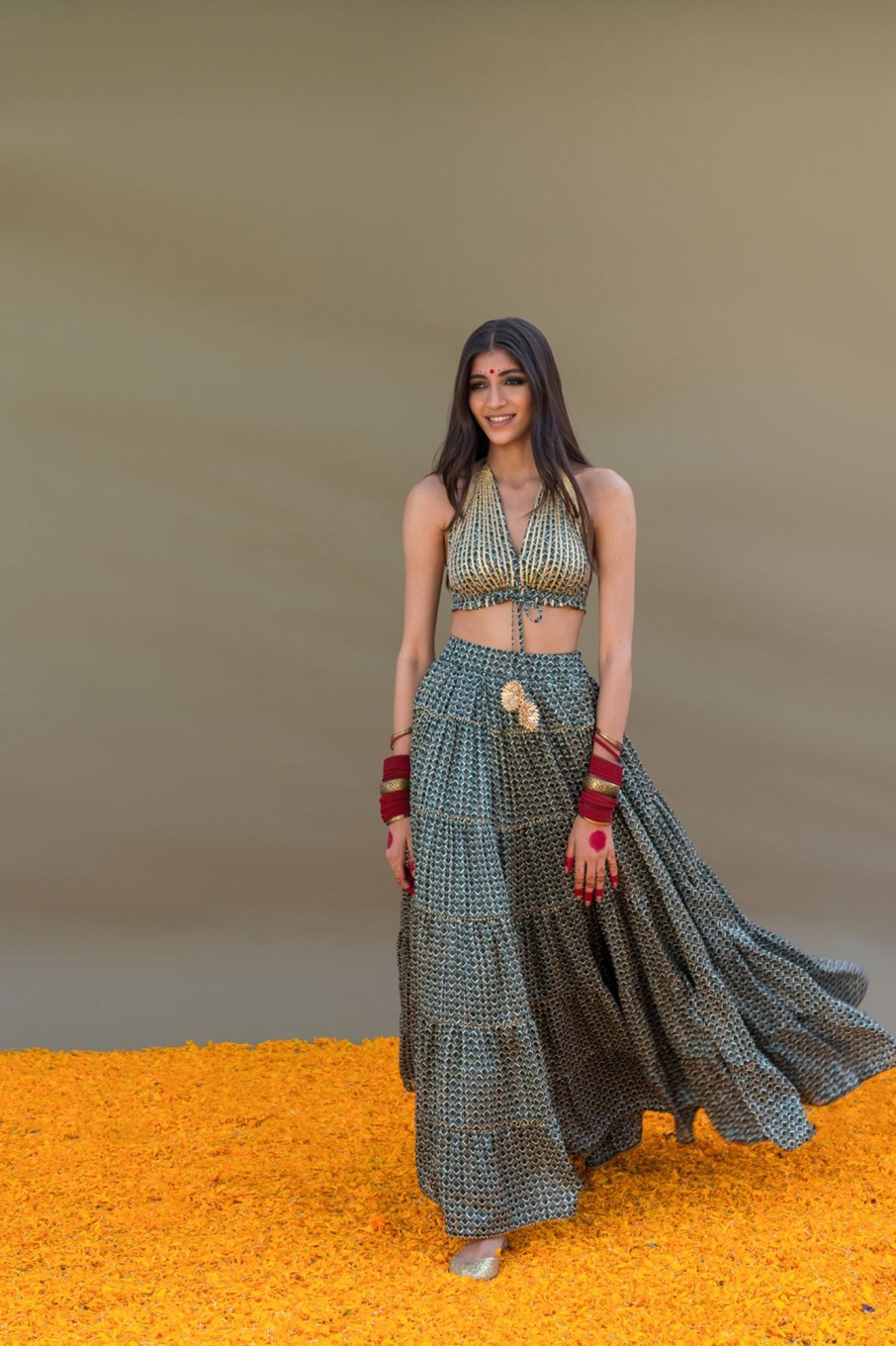 Fashion-Wear Urban Suburban | Green Abstract Print Lehenga