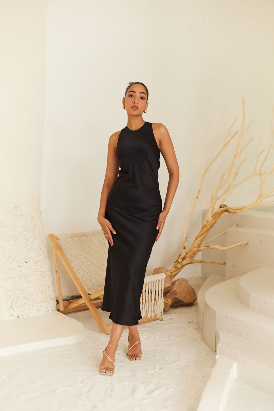 Western-Wear Urban Suburban | Black Satin Slip Dress