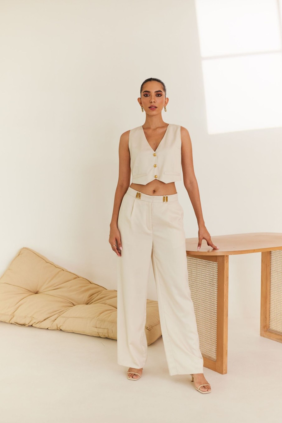 Western-Wear Urban Suburban | Cream Vest & Pants Set