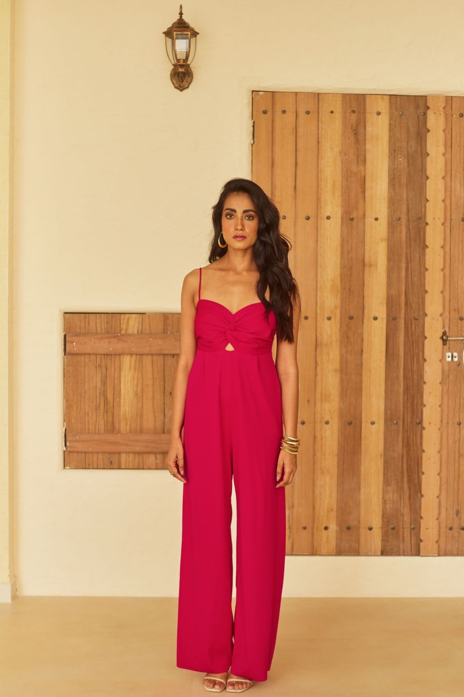 Western-Wear Urban Suburban | Dark Pink Front Knot Jumpsuit