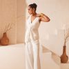 Western-Wear Urban Suburban | White Front Knot Top And White Pant Set