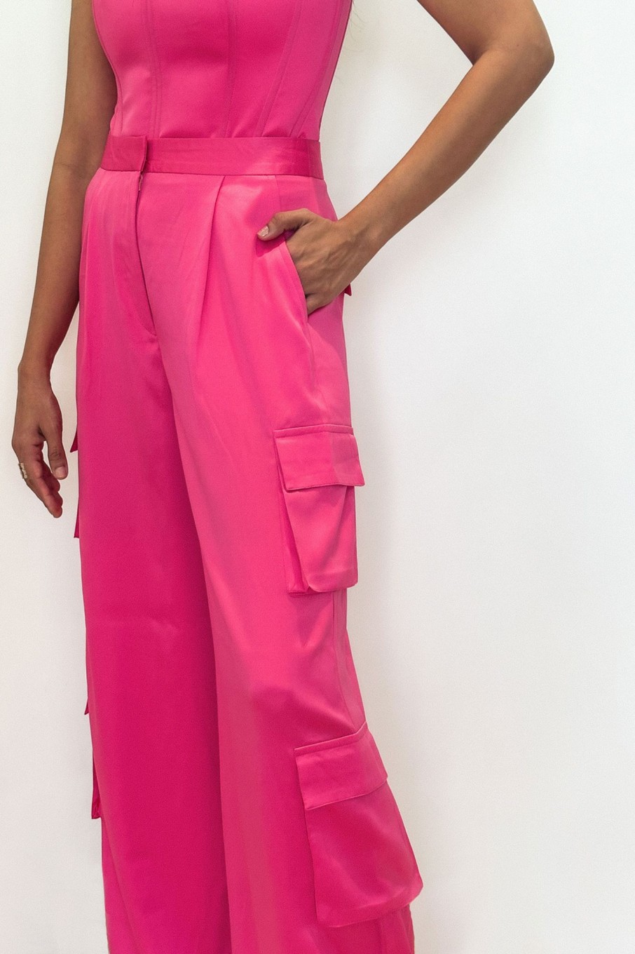 Western-Wear Urban Suburban | Pink Satin Cargo Pants