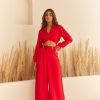 Fashion-Wear Urban Suburban | Red Wrap Shirt & Pant Set